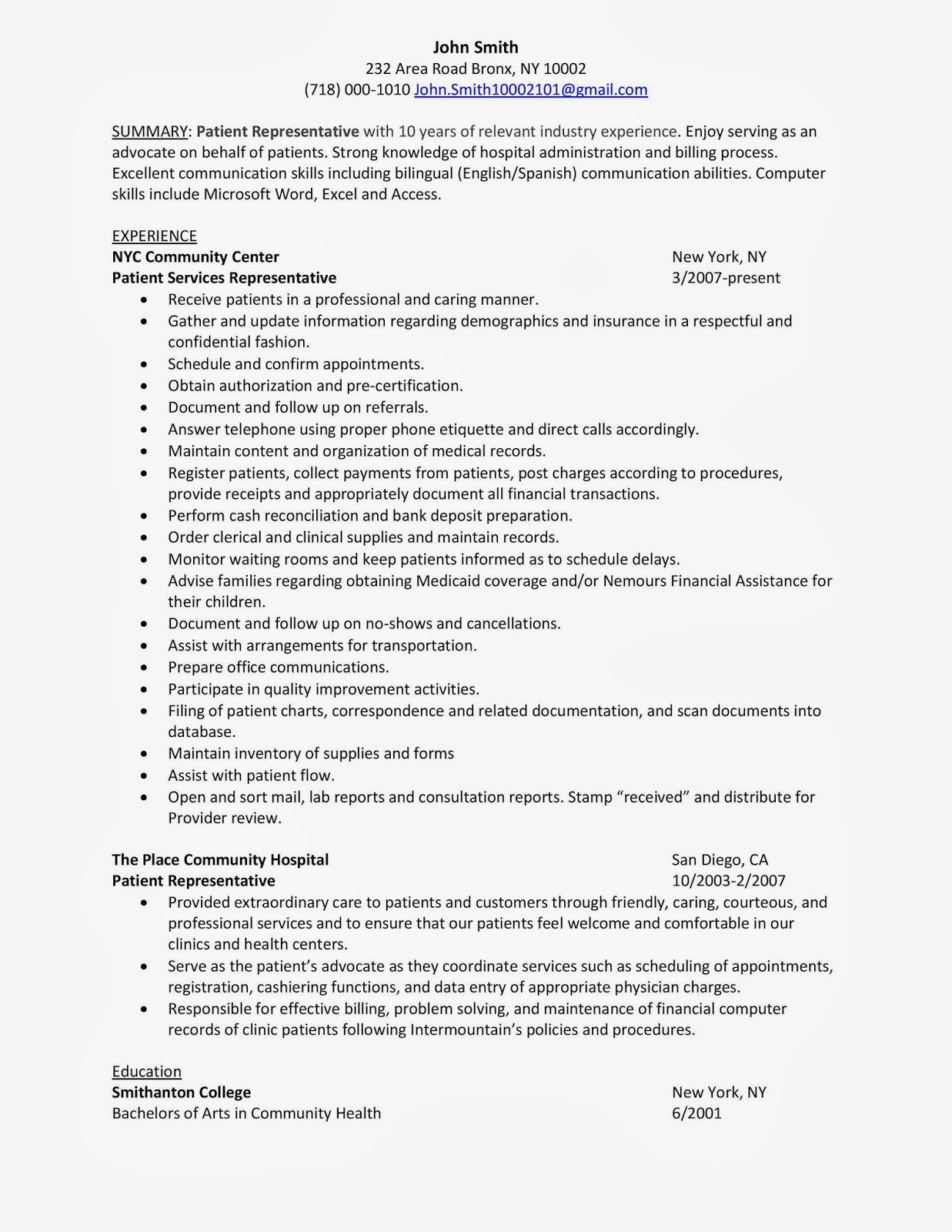 Sample resume billing representative